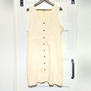 J Crew Womens 14 Linen Cotton Button Down Dress Sleeveless Lined Pale Yellow